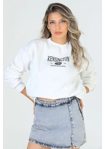 Kadın Bisiklet Yaka Üç Iplik Şardonlu Baskılı Sweatshirt