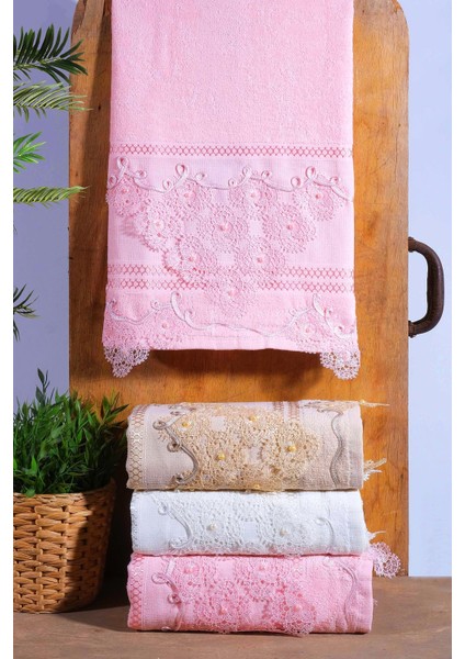 Iğne Oyalı 3 Parça El ve Yüz Havlu Seti | Baş Havlusu | 50X90 cm | %100 Pamuk