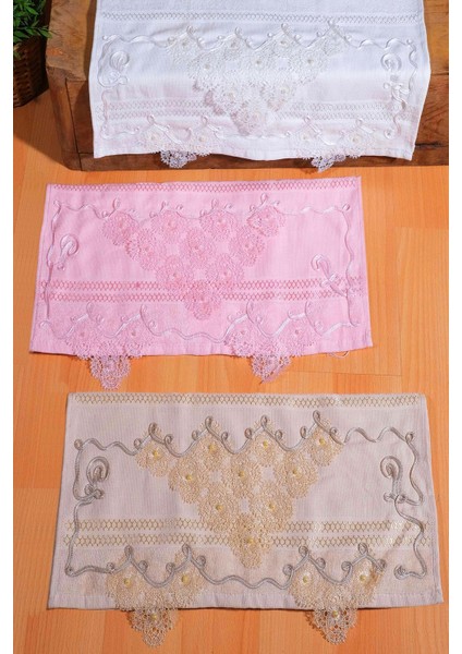 Iğne Oyalı 3 Parça El ve Yüz Havlu Seti | Baş Havlusu | 50X90 cm | %100 Pamuk