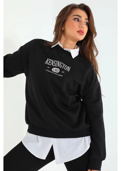 Kadın Bisiklet Yaka Üç Iplik Şardonlu Baskılı Sweatshirt