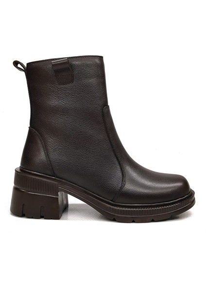 Kadın Hakiki Deri Topuklu Fermuarlı Bot