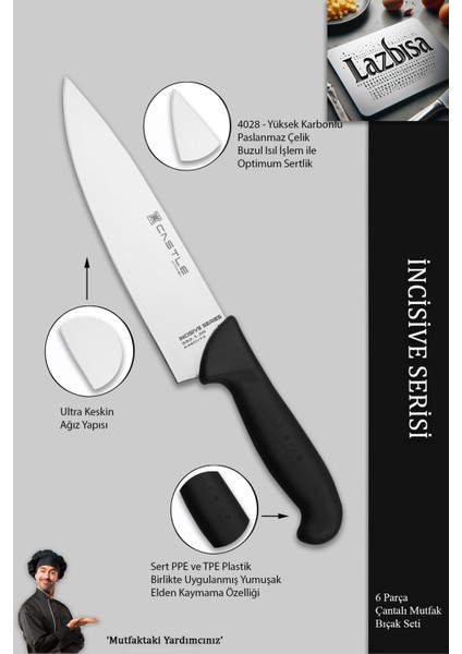 Incisive Serisi 6 Parça Mutfak Bıçak Seti Ekmek Sebze Meyve Bıçak (Çantalı Incisive Serisi)