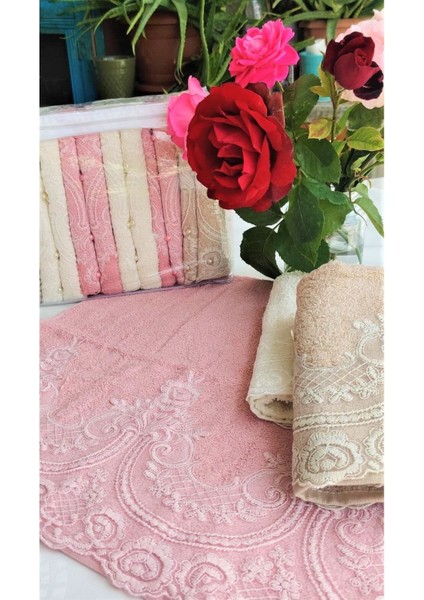 Annem Çeyizlik Bukle Fransız Güpürlü Havlu Seti 50 x 90 6'lı Pvc Kutulu