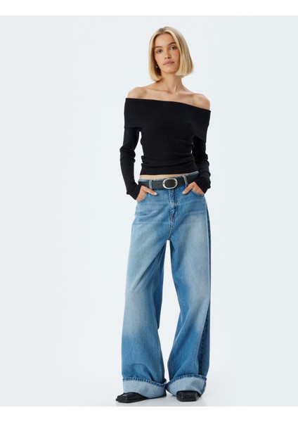 Madonna Yaka Kazak Omzu Açık Fitilli Uzun Kollu