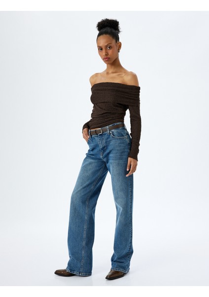 Dantel Detaylı Uzun Kollu Omzu Açık Slim Fit Tişört fiyatları