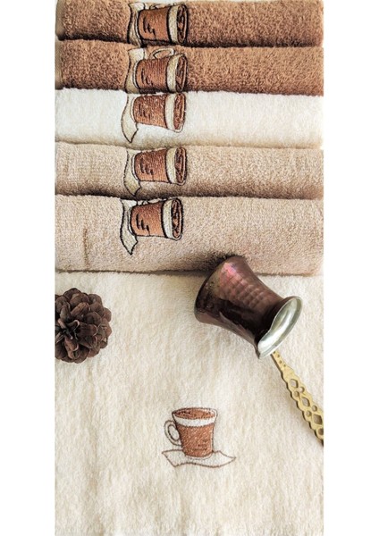 Çeyizlik 30 x 50 cm . Nakışlı Mutfak Havlu Seti Cezve Desen 6'lı Paket