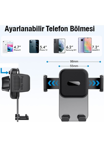 Araç Içi Telefon Tutucu Araba Havalandırma Tip Mekanik Kurmalı