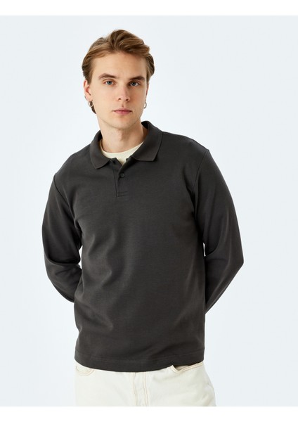 Pamuklu Interlok Kumaş Polo Yaka Sweatshirt