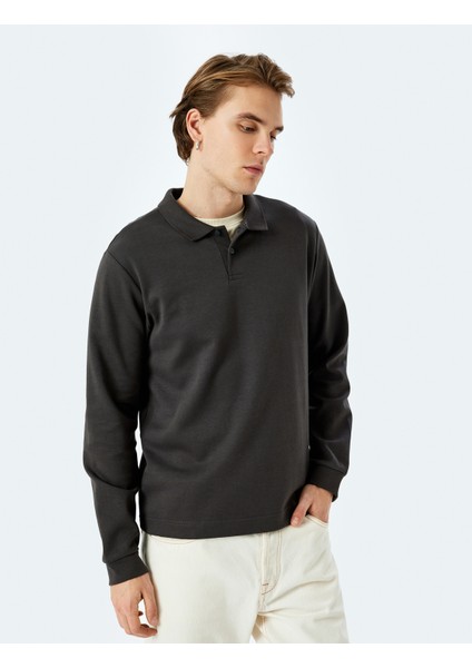 Pamuklu Interlok Kumaş Polo Yaka Sweatshirt fiyatları