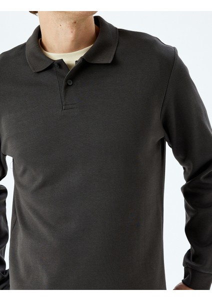 Pamuklu Interlok Kumaş Polo Yaka Sweatshirt indirimleri