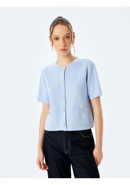 Kısa Kollu Bisiklet Yaka Cep Detaylı Düğmeli Triko Hırka modelleri