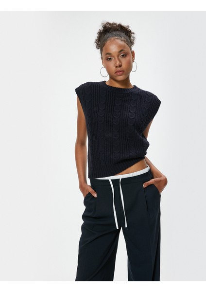 Kolsuz Süveter Örgü Dokulu Bisiklet Yaka