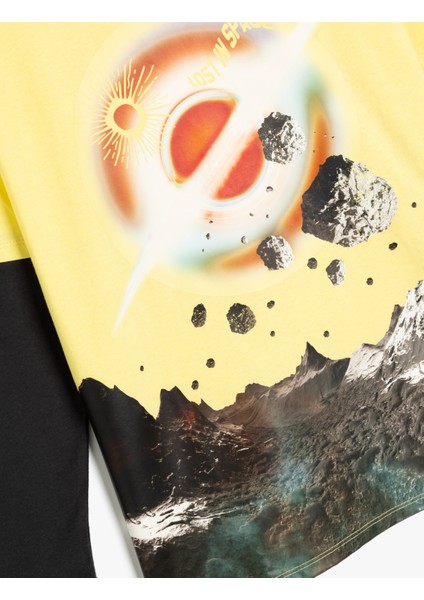 Tişört Uzun Kollu Uzay Baskılı Bisiklet Yaka Pamuklu modelleri