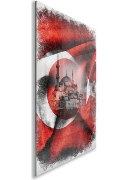Türk Bayrağı Cam Tablo - Yatay Motif 01-012