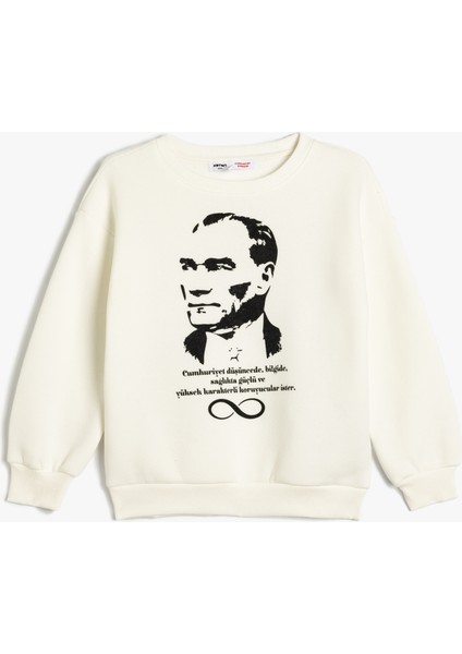 Atatürk Baskılı Sweatshirt Uzun Kollu Bisiklet Yaka Şardonlu