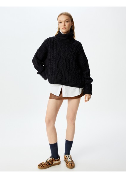 Balıkçı Yaka Saç Örgü Dokulu Triko Kazak fiyatları