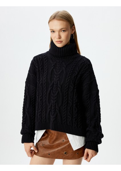 Balıkçı Yaka Saç Örgü Dokulu Triko Kazak modelleri