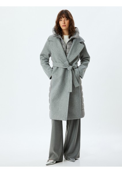 Kapüşonlu Uzun Kaban Kapitone Detaylı Kemerli Cepli modelleri