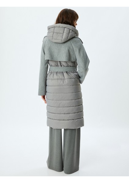 Kapüşonlu Uzun Kaban Kapitone Detaylı Kemerli Cepli fırsatları