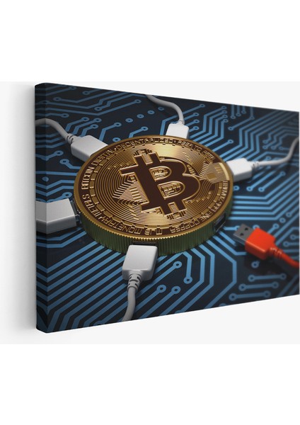 Bitcoin ve USB Teknoloji Bağlantısı Kanvas Tablo