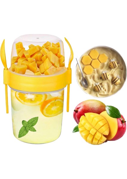 Bpa Free Diyet Öğün & Kahvaltı Için Çatal & Kaşıklı Kapaklı Yoğurt Müsli Salata Meyve Saklama Kabı