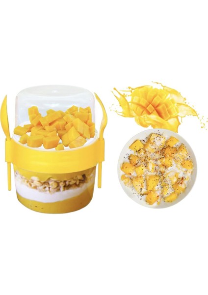 Bpa Free Diyet Öğün & Kahvaltı Için Çatal & Kaşıklı Kapaklı Yoğurt Müsli Salata Meyve Saklama Kabı
