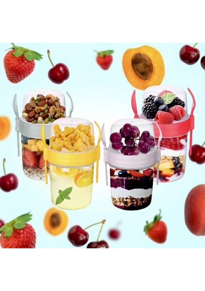 Bpa Free Diyet Öğün & Kahvaltı Için Çatal & Kaşıklı Kapaklı Yoğurt Müsli Salata Meyve Saklama Kabı