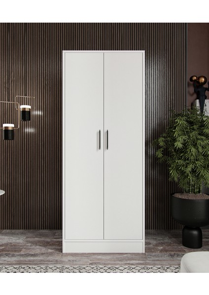 %100 Mdf 2 Kapaklı 2 Çekmeceli 7 Raflı ve 1 Askı Borulu Elbise Dolabı Cabinse Soft Beyaz Meşe indirimleri