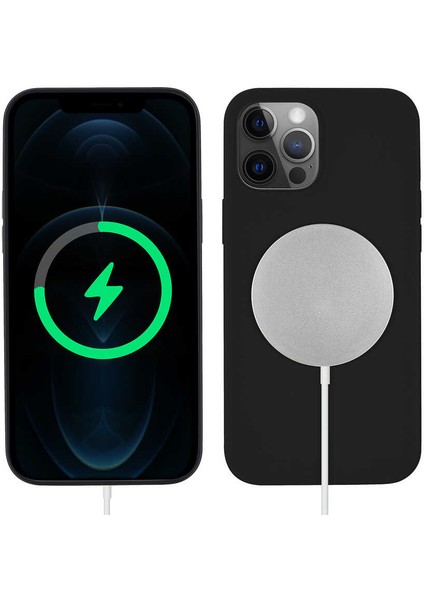 iPhone 13 Pro Max Uyumlu Zore Silksafe Wireless Kapak-Siyah