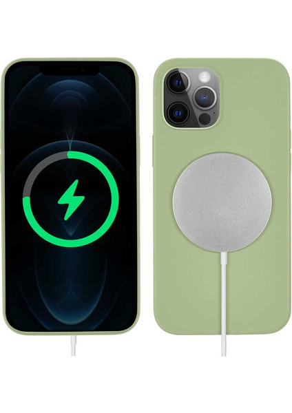 iPhone 13 Pro Max Uyumlu Zore Silksafe Wireless Kapak-Açık Yeşil