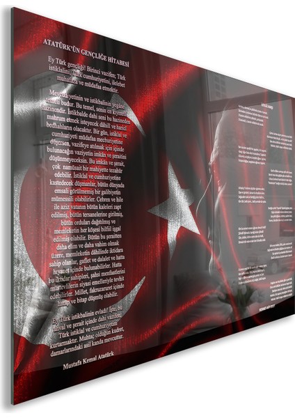 Atatürk Gençliğe Hitabe Cam Tablo - Yatay Motif 01-03