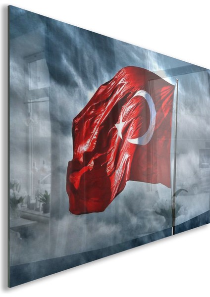 Türk Bayrağı Cam Tablo - Dikey Motif 01-002