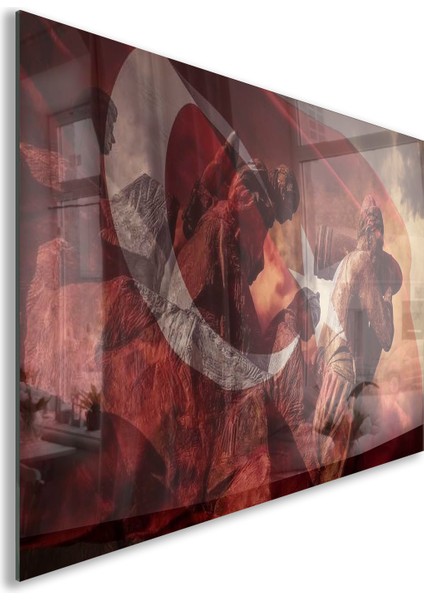 Türk Bayrağı Cam Tablo - Dikey Motif 01-006