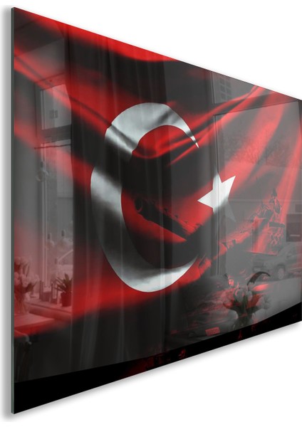 Türk Bayrağı Cam Tablo - Dikey Motif 01-009