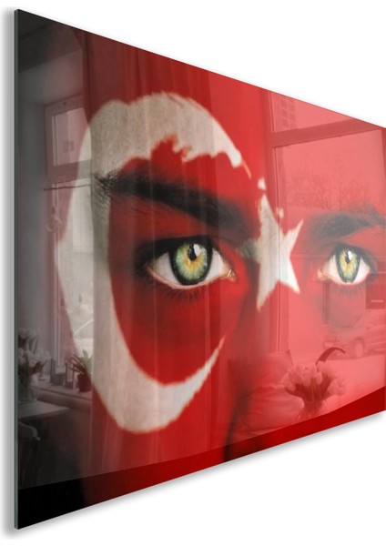 Türk Bayrağı Cam Tablo - Dikey Motif 01-012