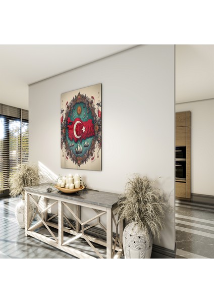Türk Bayrağı Cam Tablo - Yatay Motif 01-018 fırsatları