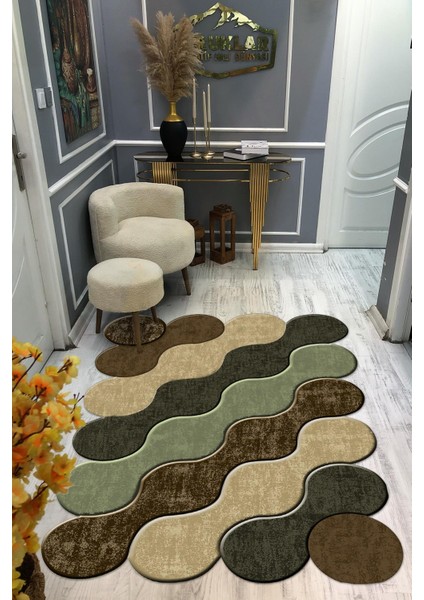 Kaymaz Taban Yıkanabilir Dijital Baskı Dekoratif Modern Desenli Elegance Serisi Lazer Kesim Dot Taban Halı ELG39