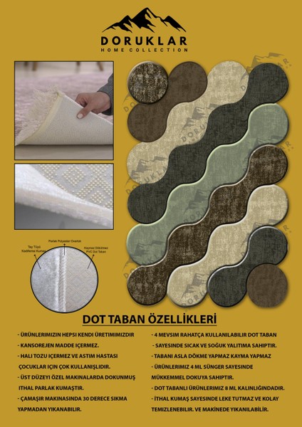 Kaymaz Taban Yıkanabilir Dijital Baskı Dekoratif Modern Desenli Elegance Serisi Lazer Kesim Dot Taban Halı ELG39