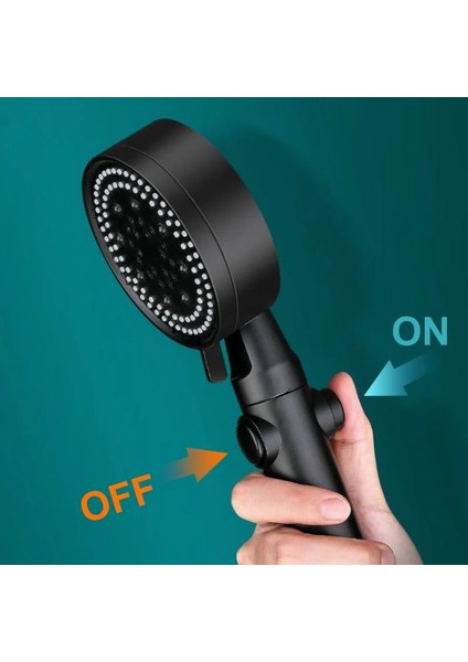 Siyah Stand Stili Banyo Duş Başlığı Yüksek Basınçlı Su Tasarruflu Duş Bataryası Tek Tuş Durdurma Su Masajlı Duş Su Musluk Banyo Aksesuarları (Yurt Dışından)