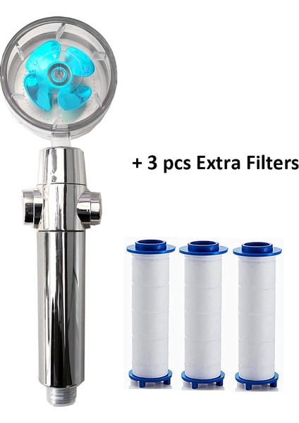 Mavi ve 3 Filtre Stili Sıcak 360 Derece Dönen Pervane Duş Başlığı Filtresi Su Yüksek Basınçlı Duş Küçük Fan Hortum Tutucu Banyo Aksesuarları (Yurt Dışından)