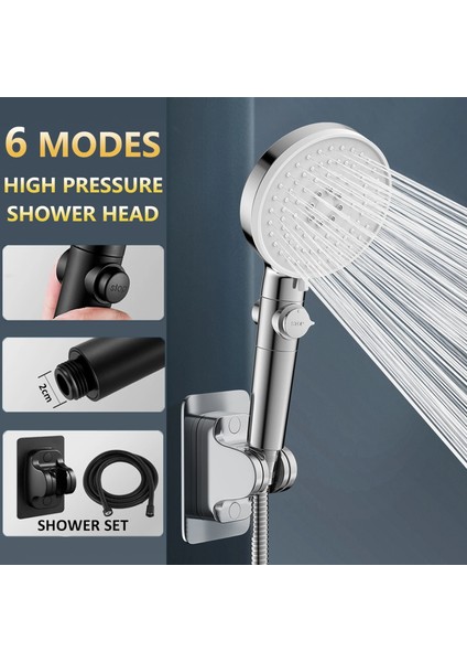 Siyah 3'lü Set Tarzı 6 Modlu Duş Başlığı Yüksek Basınçlı Su Tasarruflu Duş Tek Tuşla Durdurma Su Masajlı Duş Başlığı Banyo Aksesuarları Için 12CM Panel (Yurt Dışından)