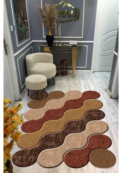 Kaymaz Taban Yıkanabilir Dijital Baskı Dekoratif Modern Desenli Elegance Serisi Lazer Kesim Dot Taban Halı ELG36