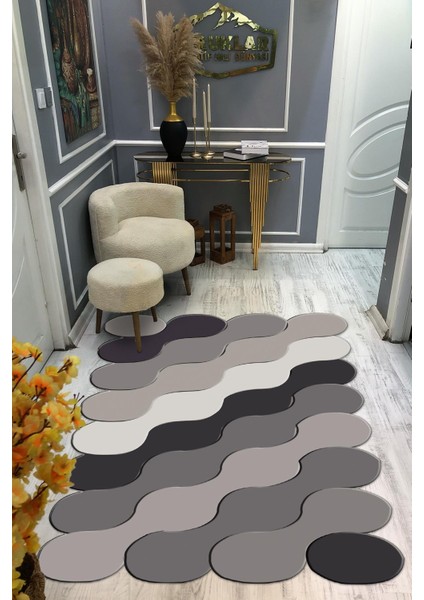 Kaymaz Taban Yıkanabilir Dijital Baskı Dekoratif Modern Desenli Elegance Serisi Lazer Kesim Dot Taban Halı ELG35