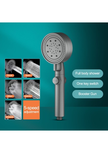 Gümüş Set Stili Yüksek Basınçlı Duş Başlığı 5 Vitesli Ayar Modu Su Tasarrufu Sağlayan Tek Tuşla Durdurma Suyu El Duş Başlığı Banyo Aksesuarları (Yurt Dışından) indirimleri