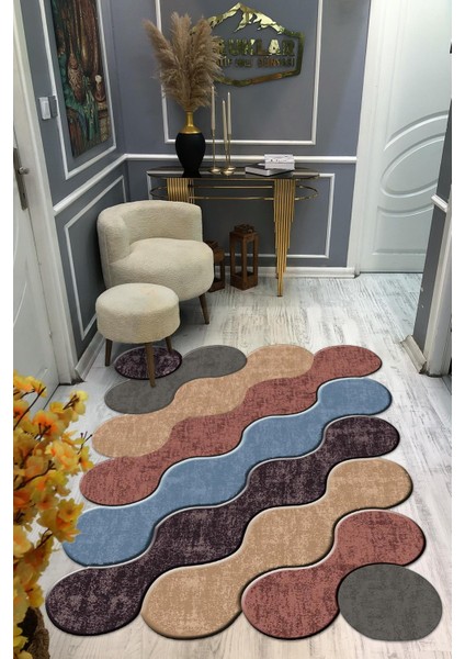 Kaymaz Taban Yıkanabilir Dijital Baskı Dekoratif Modern Desenli Elegance Serisi Lazer Kesim Dot Taban Halı ELG33