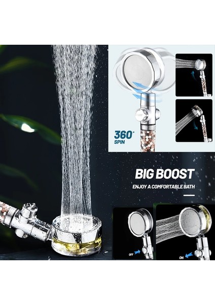 Altın Tarzı 360 Derece Dönen Küçük Fan Güçlü Basınçlandırma Filtresi Duş Başlığı Spa Anyon Taş Püskürtücü Banyo Aksesuarları (Yurt Dışından) fırsatları