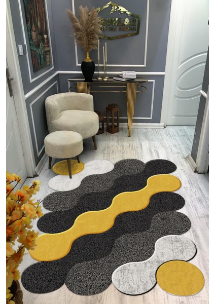 Kaymaz Taban Yıkanabilir Dijital Baskı Dekoratif Modern Desenli Elegance Serisi Lazer Kesim Dot Taban Halı ELG32