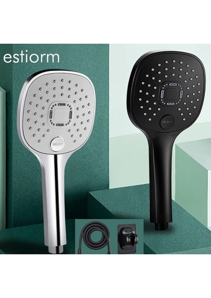 Siyah Stil 3 Modlu Yüksek Basınçlı Duş Başlığı Banyo Yağış Su Tasarruflu Duş Başlığı Cilt Bakımı Spa Duş Başlığı Hortum ve Tutucu Seti (Yurt Dışından)