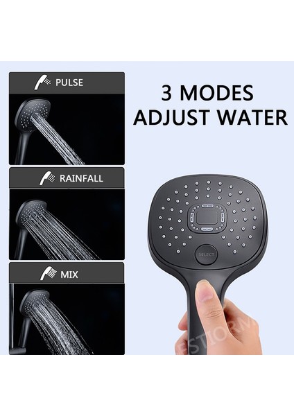 Siyah Stil 3 Modlu Yüksek Basınçlı Duş Başlığı Banyo Yağış Su Tasarruflu Duş Başlığı Cilt Bakımı Spa Duş Başlığı Hortum ve Tutucu Seti (Yurt Dışından)