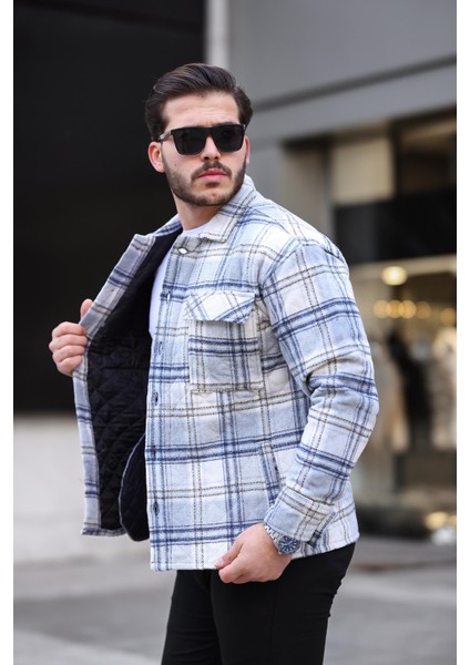 Gri Beyaz Ekose Kapitone Detaylı Regular Fit CEKET-2454